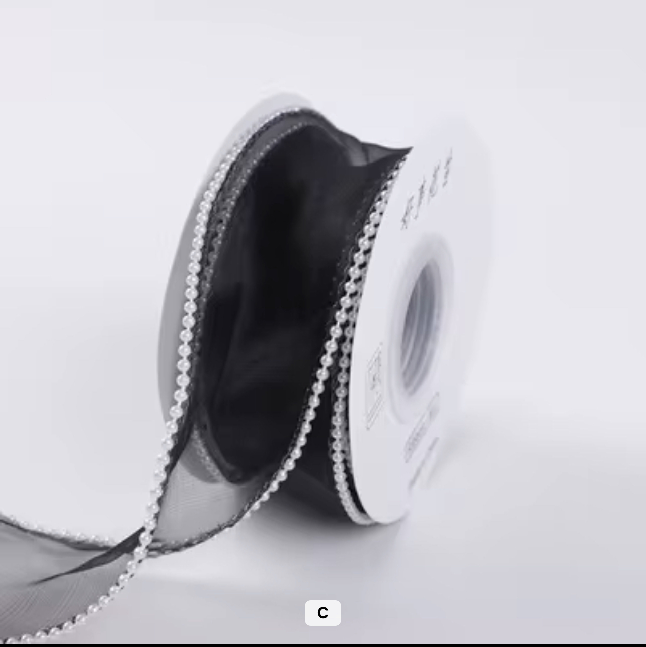 Organza Pearl Ribbon 5 yard , 4 cm Black